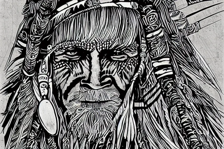 Prompt: strong native americans, beautiful line art, ink illustration, sketch, pure b&w