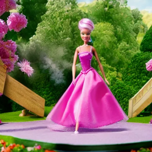 Image similar to barbie and the diamond castle live action remake, 4 k, film still, live action, realistic