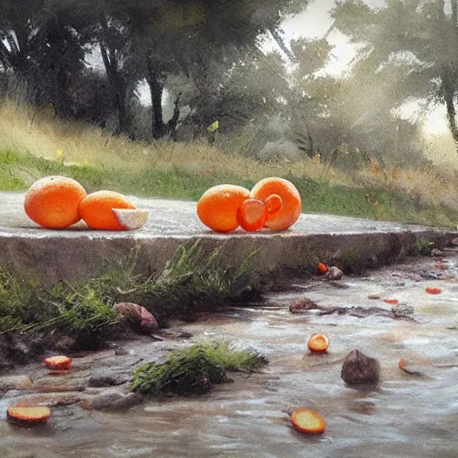 Prompt: clementines from walking dead the last season sitting next to a river by greg rutkowski