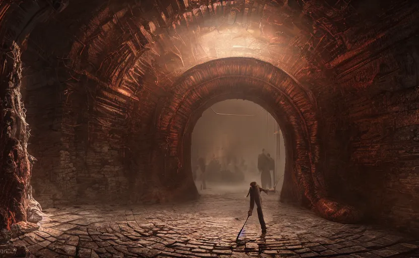 Image similar to realistic photo of a lovecraft creature in a hell gate portal, filaments, translucent, photorealistic, hyperrealism, high resolution, ultra - detailed, by marc simonetti, natural volumetric lighting, realistic 4 k octane beautifully detailed render, 4 k post