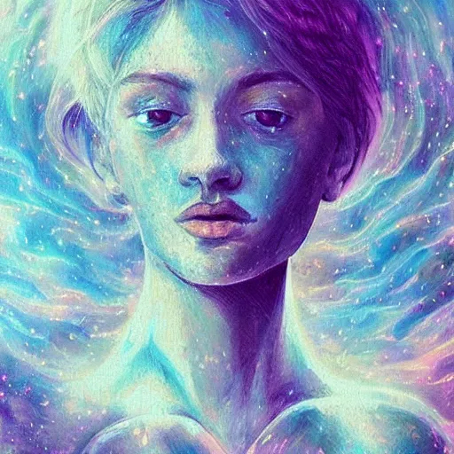 Image similar to beautiful detailed artistic portrait of a person travelling between different astral planes. reality is more than you think. grainy and rough. fine detail. soft colour scheme. artistic painting by lurid ( 2 0 2 2 ). featured on deviantart.