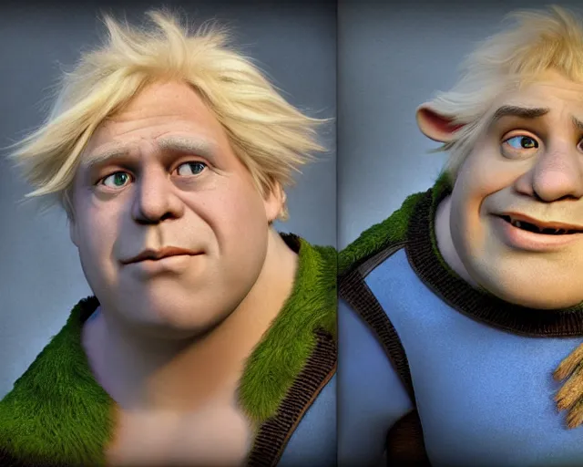 Image similar to boris johnson as fiona from shrek, character art, by various concept artists, redshift render, hyperrealistic face, photorealistic render