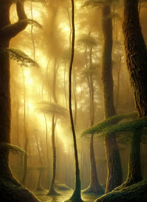 Prompt: a hyper - detailed 3 d render like a oil painting of the the 4 d multidimensional forest in the golden light of dawn, surrealism!!!!! surreal concept art, lifelike, photorealistic, digital painting, aesthetic, smooth, sharp focus, artstation hd, by greg rutkowski, chris tulloch mccabe, valentina remenar and asher duran,