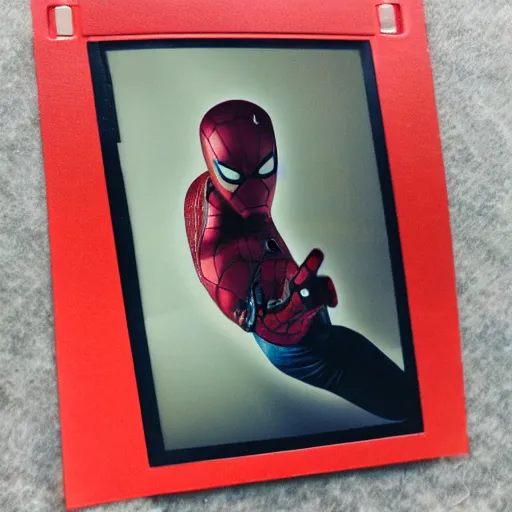 Image similar to a single iron man and spider - man hybrid, dslr, polaroid