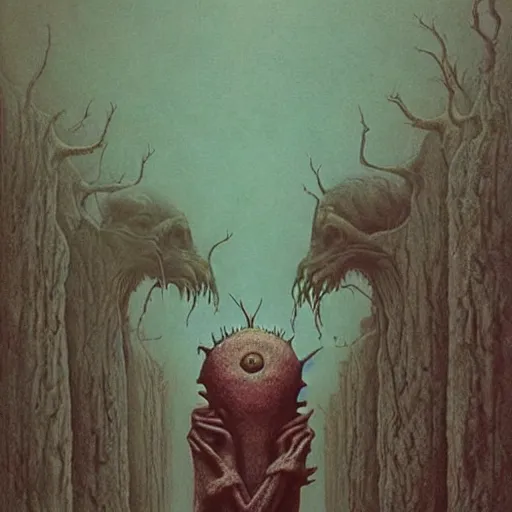 Prompt: a hyperrealistic colorful painting of a psychedelic alien nightmare, by john kenn mortensen and zdzislaw beksinski, highly detailed, vivid color,