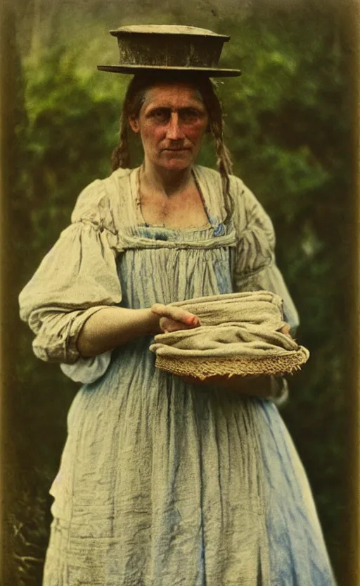 Prompt: 1881, autochrome portrait of a washerwoman