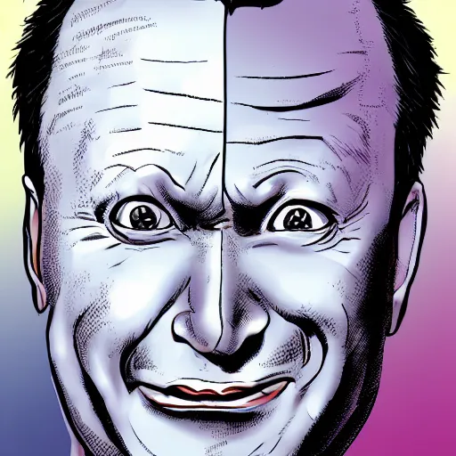 Image similar to photorealistic portrait of Limmy as a comic book villain,