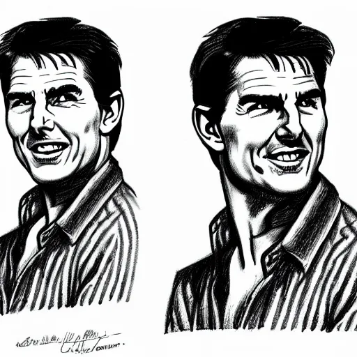 Image similar to a portrait drawing of Tom Cruise drawn by Robert Crumb