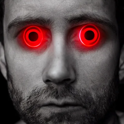 Image similar to a man with red glowing eyes