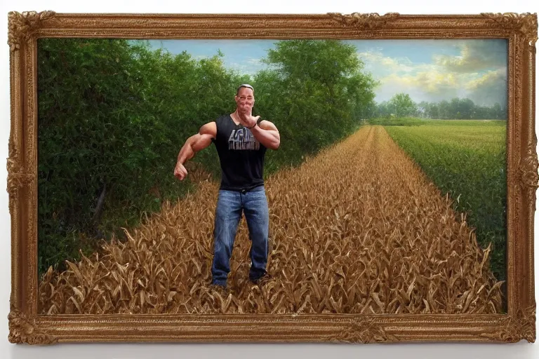 Image similar to john cena in a corn field, an oil painting by ross tran and thomas kincade