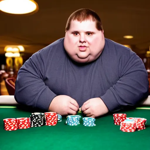 Prompt: incredibly detailed high quality studio portrait of an obese man looking at a piece of paper at a poker table in a casino while flood waters fill the room