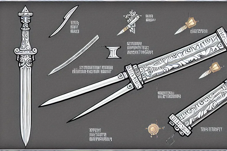 Prompt: schematic diagram of a dagger, ultra detailed, 4 k, weapon design, intricate, encyclopedia illustration