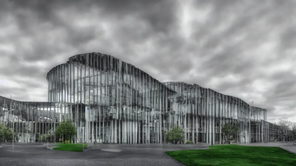 Prompt: abstract modernist interpretation of University college dublin, photo realistic, 8k, HDR, ultra detailed