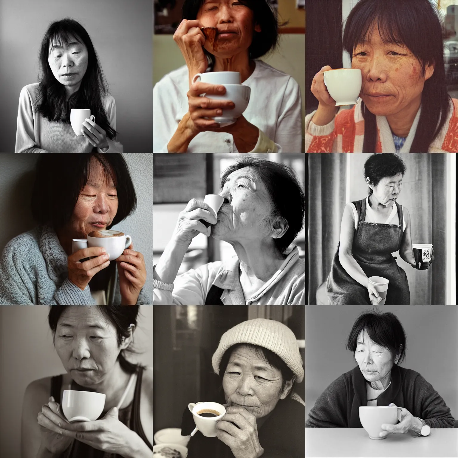 Prompt: woman drinking coffee, by eisuke ogura