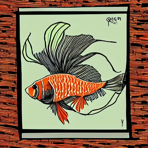 Image similar to drawing of a goldfish drawn in the style of q hayashida