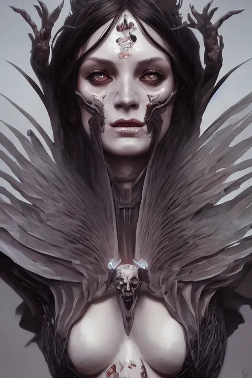 Prompt: goddess of death, accurate anatomy, only two hands, highly detailed, digital painting, artstation, concept art, smooth, sharp focus, illustration, Unreal Engine 5, 8K, art by art by artgerm and greg rutkowski and edgar maxence