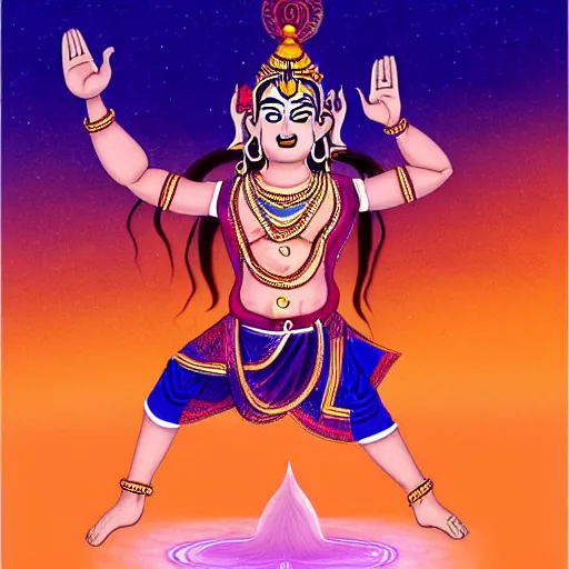 Image similar to a perfect, realistic professional digital sketch of a hindu god dancing Shiva in style of Pixar, by pen and watercolor, by a professional Chinese Korean artist on ArtStation, on high-quality paper