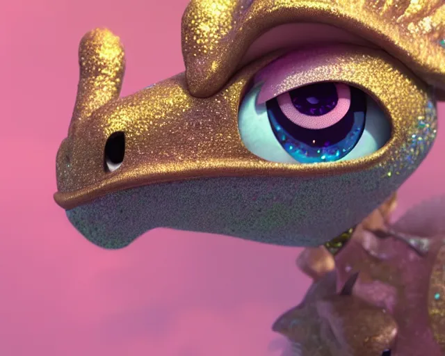 Prompt: character design of a cute dragon, big eyes, soft scale texture, pastel colours, shiny glitter crystals, cc ute, adorable, pixar animation style, detailed, soft light, octane render, 4 k,