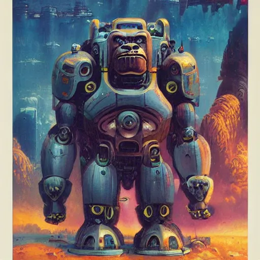 Image similar to a large anthropomorphic gorilla shaped mecha by paul lehr and moebius