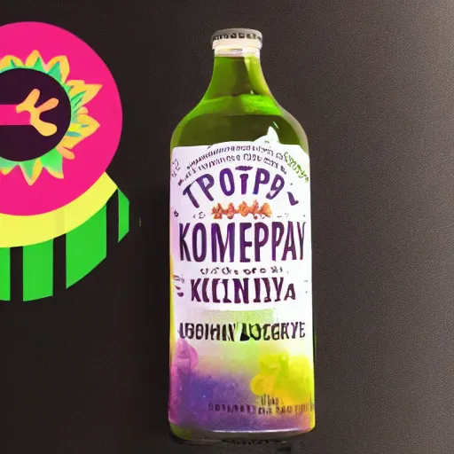 Prompt: trippy kombucha bottle label sticker