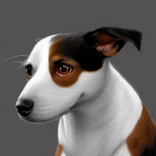 Prompt: portrait of black and white jack russel terrier, cute pixar concept art, highly detailed, digital painting, artstation, concept art, smooth, sharp focus, illustration, art by artgerm, greg rutkowski and alphonse mucha