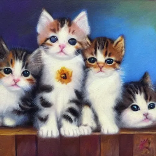 Image similar to cute kittens, oil on canvas, masterpiece!!!!!!!!!!!!!!!!