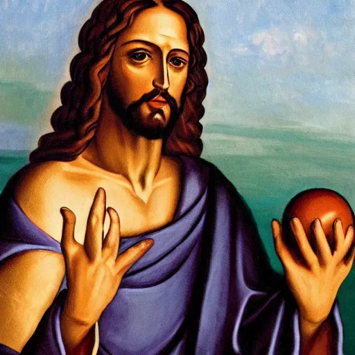 Image similar to painting of jesus christ delivering two balls from each hand