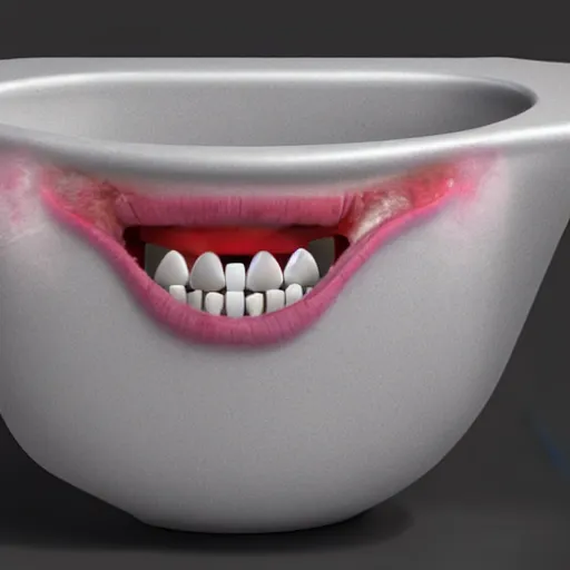 Image similar to a demonic toilet bowl with human teeth