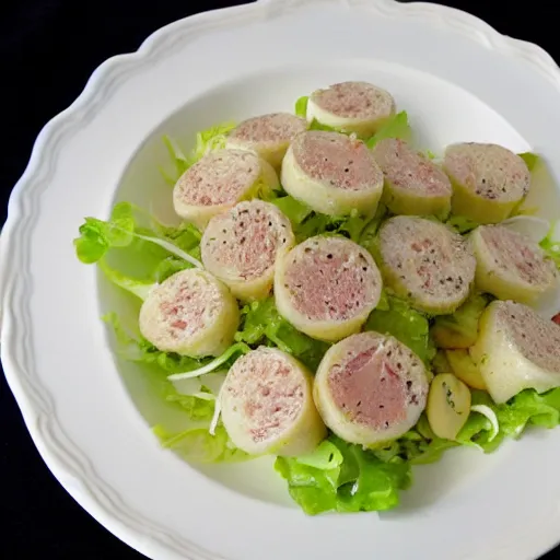 Prompt: michelin star spam and limburger cheese salad