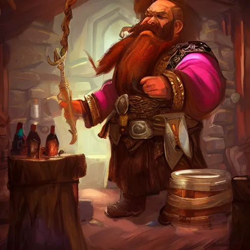 Prompt: dwarven male bard in a tavern, d & d style, trending on artstation, colorful, intricate, art by kev chan