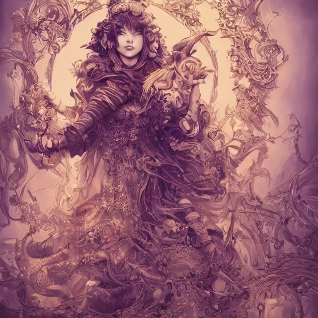 Image similar to the portrait of chaotic good female druid alchemist as absurdly beautiful, gorgeous, elegant, young gravure idol, an ultrafine hyperdetailed illustration by kim jung gi, irakli nadar, intricate linework, sharp focus, bright colors, octopath traveler, final fantasy, unreal engine 5 highly rendered, global illumination, radiant light, detailed and intricate environment
