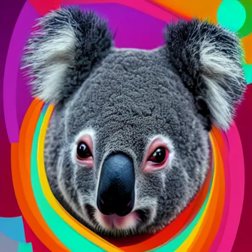 Image similar to a technicolor portrait of a koala in geometric kaleidoscopic colors trending on artstation 4 k intricate extremely detailed digital art