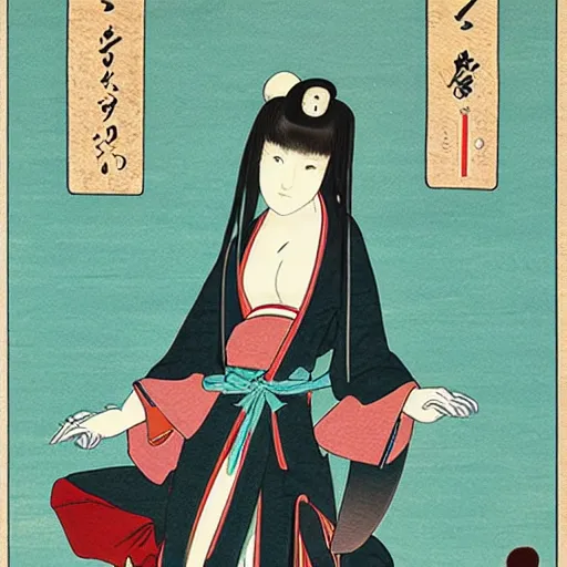 Image similar to ukiyo - e paintings of hatsune miku