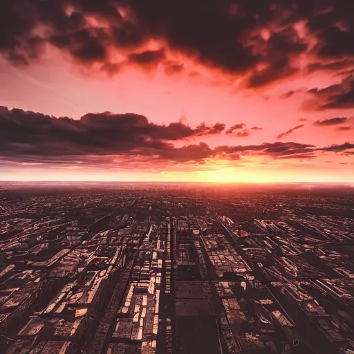 Image similar to a steampunk city in the sky during sunset, photography