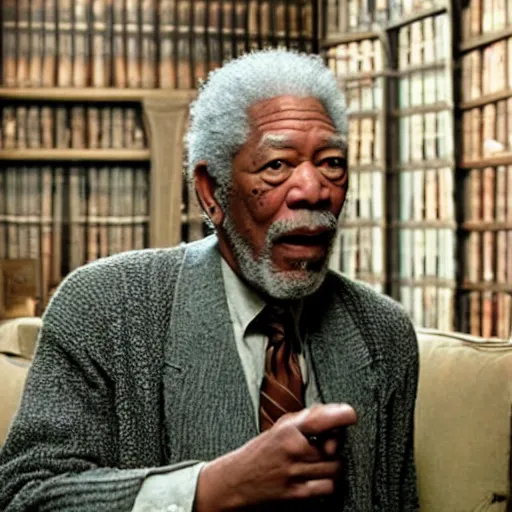 Image similar to still of morgan freeman in harry potter as harry holding a wand