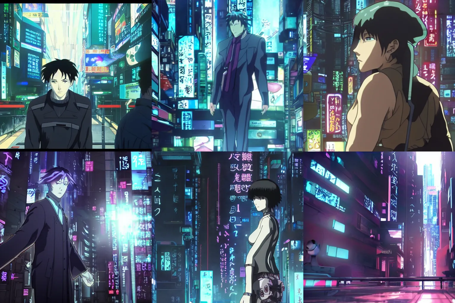 Prompt: screenshot from the science fiction cyberpunk detective anime by studio 4c, from the anime film ghost in the shell and ergo proxy