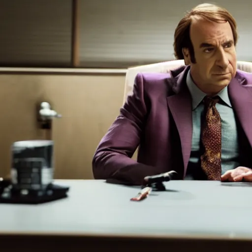 Image similar to A still of Saul Goodman in Joker (2019)
