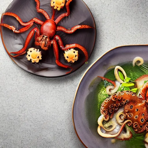 Image similar to Food photography michelin star bowl of live spiders and octopus