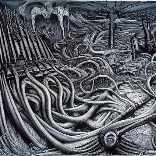 Prompt: H R Giger landscape