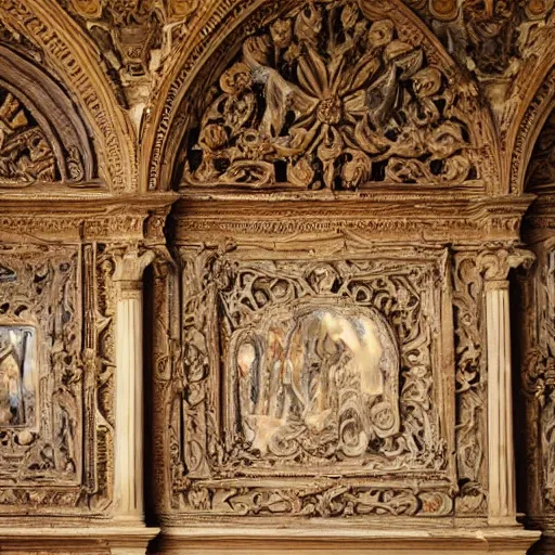 Image similar to ornate wall, full of paintings of angels, texture symmetrical highly detailed