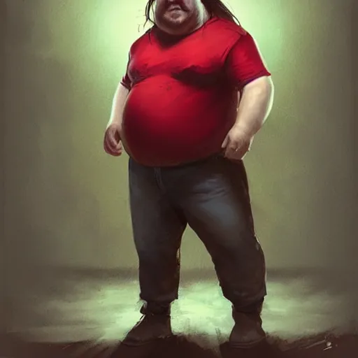 Image similar to portrait of a half fatman half pig with long hair tied in a ponytail, light stubble with red shirt eats kebab ,digital art,photorealistoc,art by greg rutkowski,hyperdetailed,western comic style,comic,comic style,sharp lineart,professional lighting,deviantart,artstation,trevor henderson,rossdtaws,cinematic,dramatic