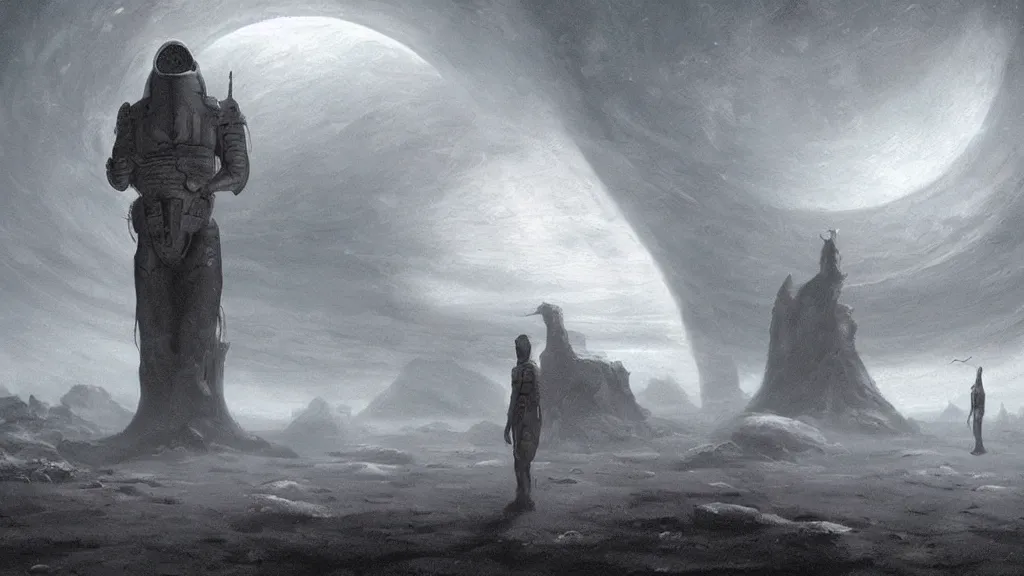 Image similar to eerie atmospheric alien worlds by john schoenherr and glenn barr, epic cinematic matte painting