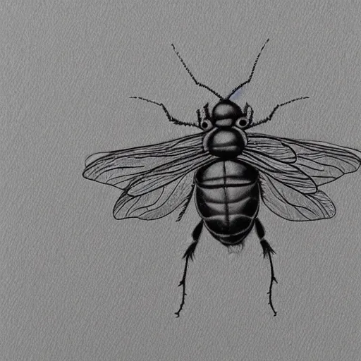 Prompt: common fly, black and white, botanical illustration, black ink on white paper, bold lines