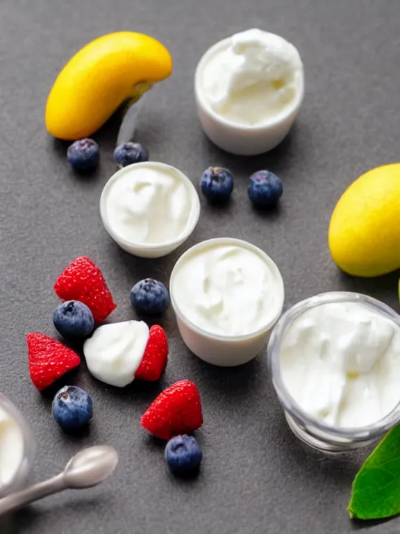 Image similar to miniature diorama of yogurt with fruits