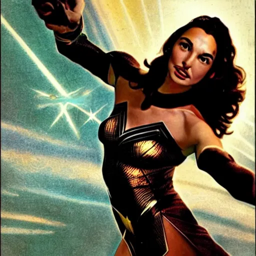 Image similar to retro scifi poster of gal gadot