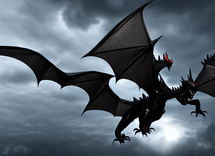 Prompt: A flying black dragon, 3d render, detailed, blender, cinematic