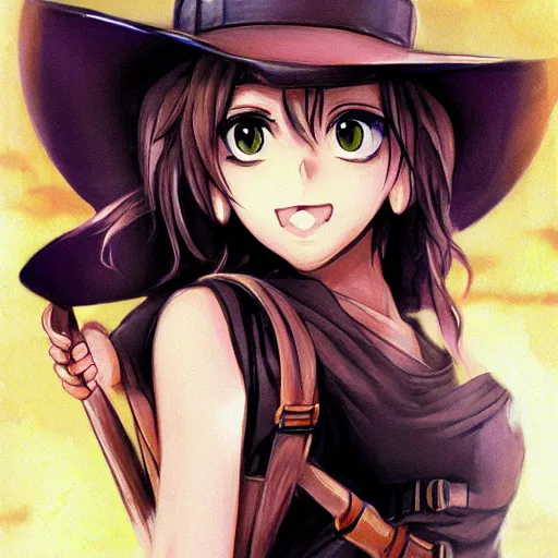 Image similar to indiana jones anime girl portrait, full body