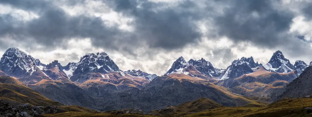 Prompt: beautiful mountain range early in the morning with cumulus clouds