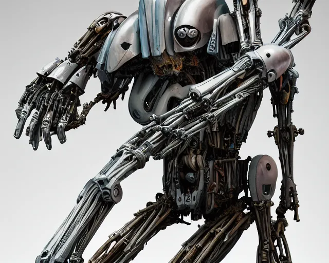 Image similar to photo of starwars general grievous with heavy duty biomechanical hydraulic cybernetic body and 4 arms holding unsheated lightsabers in the forest. cyberpunk horror style. highly detailed 8 k. intricate. nikon d 8 5 0 5 5 mm. award winning photography. art by hr giger