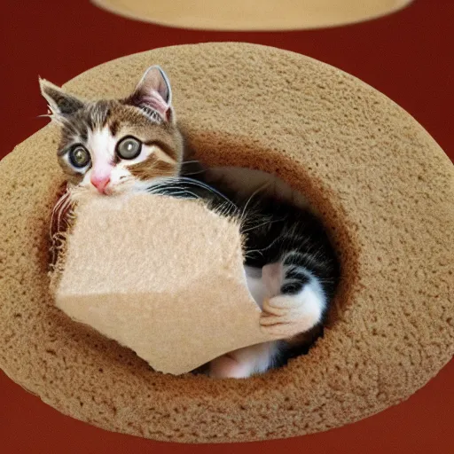 Image similar to kitten living inside a sandwish, hyper detailed